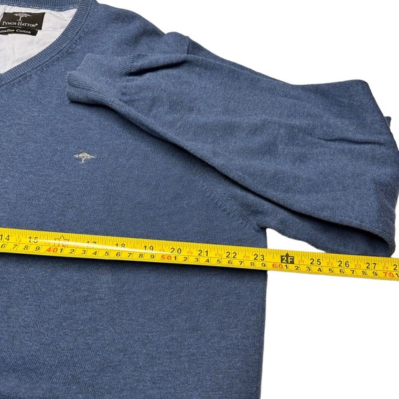 Fynch-Hatton Sweater Men's Size XL Extra-fine Cotton Blue Long Sleeves V Neck - Picture 10 of 10